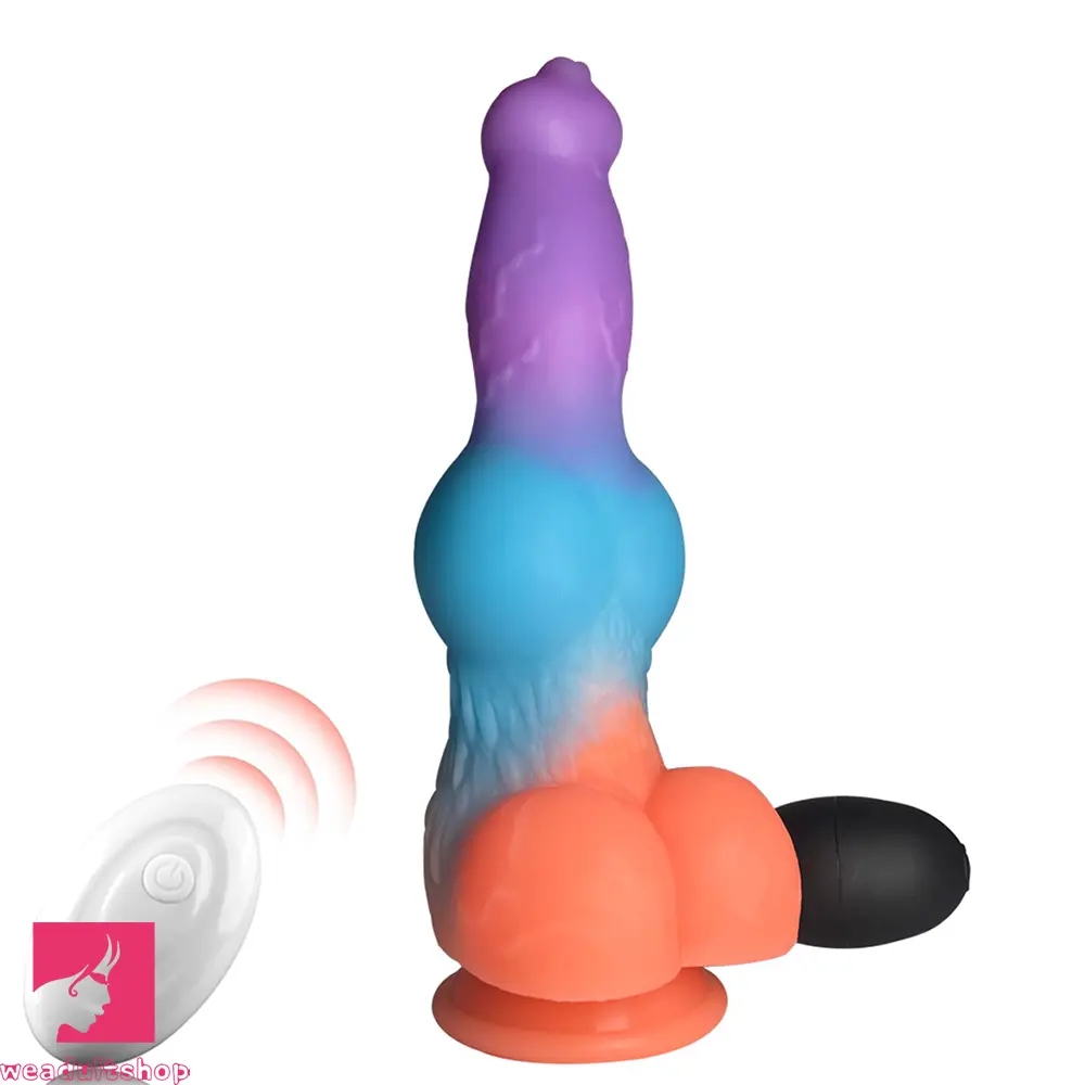 9.25in Vibrating Ejaculating Dog Knot Silicone Luminous Dildo For Feeling