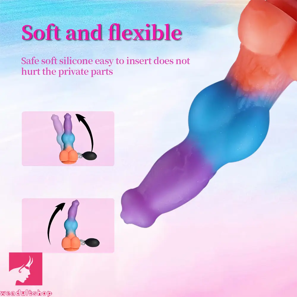 9.25in Vibrating Ejaculating Dog Knot Silicone Luminous Dildo For Feeling