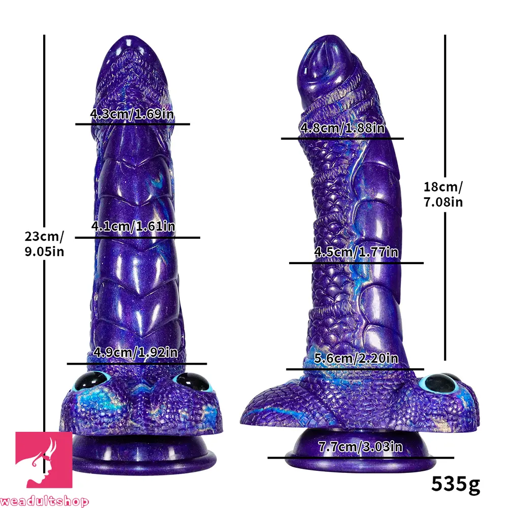 9.05in Dragon Scale Armor Animal Vibrating Dildo With Tapered Head Toy