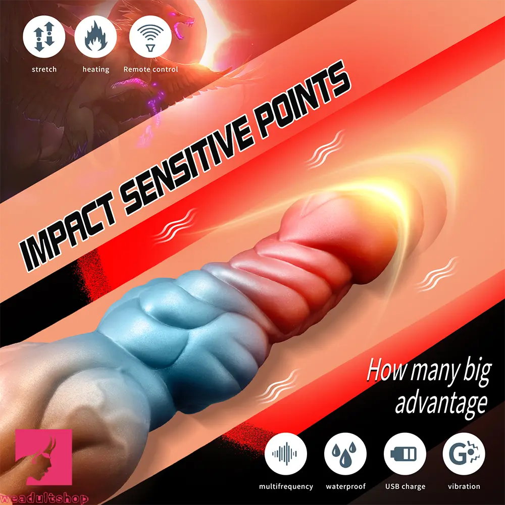9.84in Auto Vibrating Telescopic Heating Shock Monster Remote Dildo
