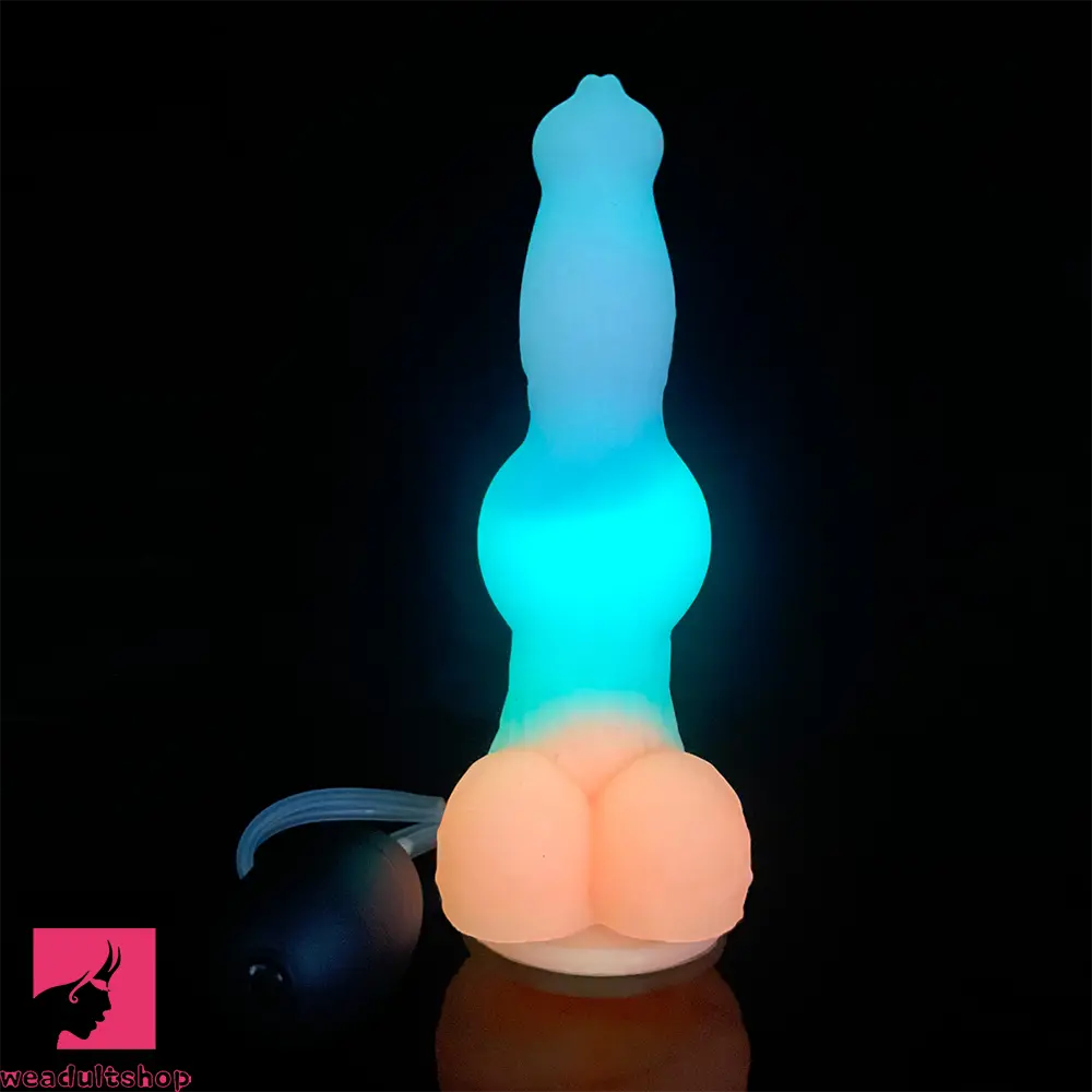 9.25in Vibrating Ejaculating Dog Knot Silicone Luminous Dildo For Feeling