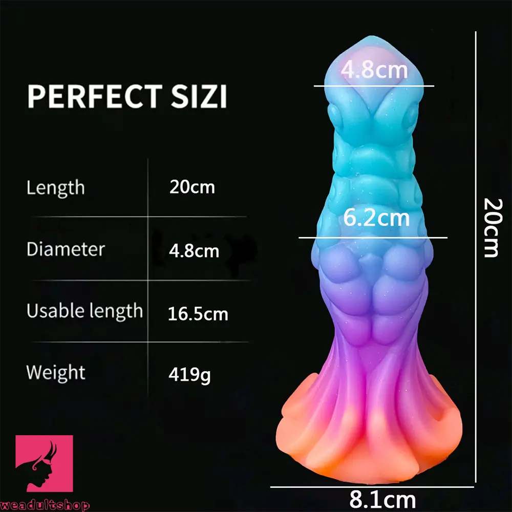 7.87in Monster Knot Luminous Dildo With Ribs Adult Sex Masturbator