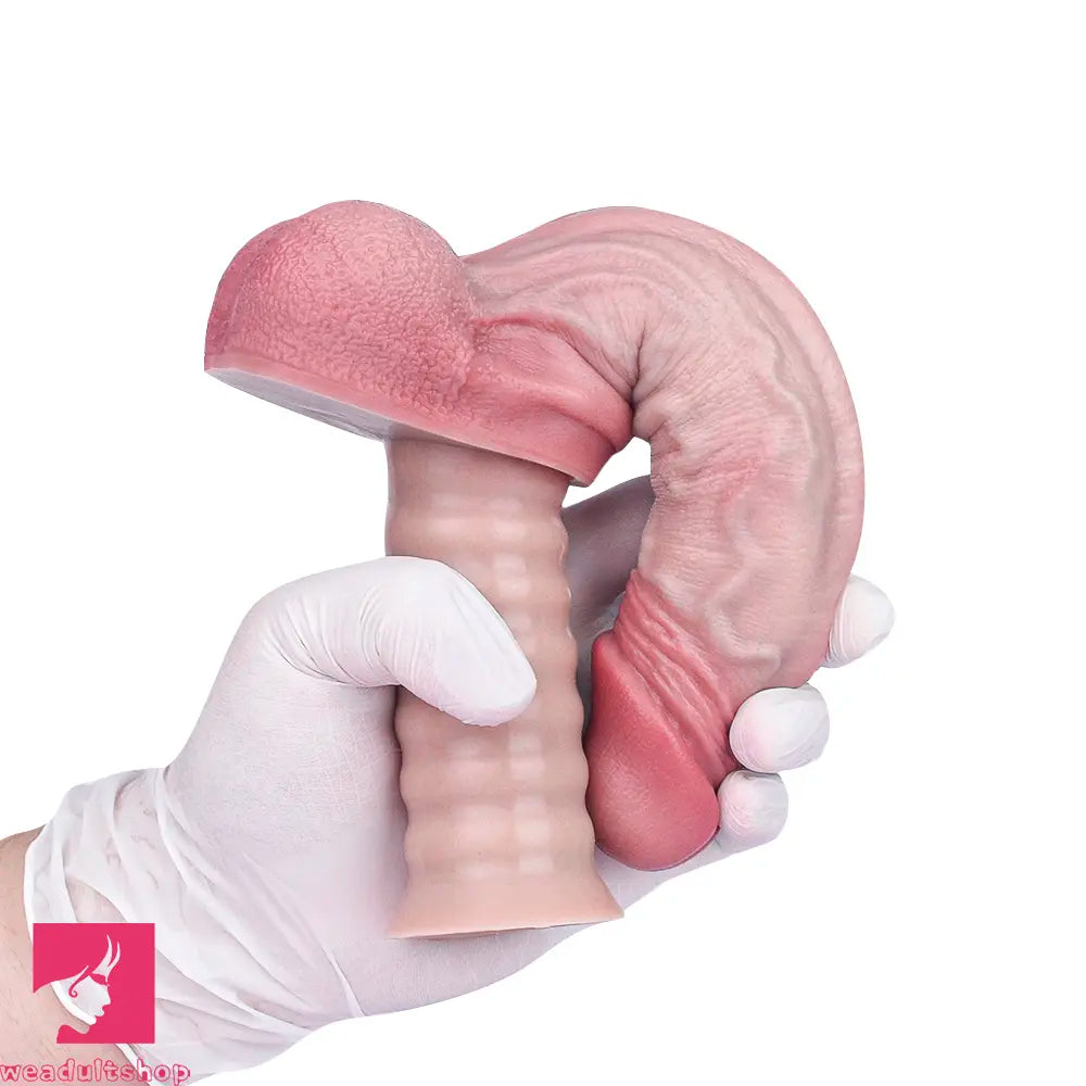 10.9in Real Feeling Double Layer Silicone Soft Handle Dildo For Massage
