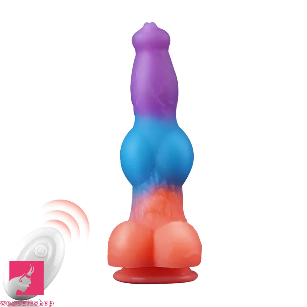 9.25in Vibrating Ejaculating Dog Knot Silicone Luminous Dildo For Feeling