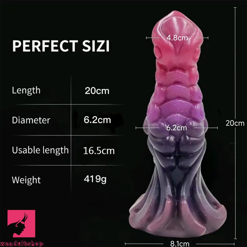 7.87in Monster Knot Luminous Dildo With Ribs Adult Sex Masturbator