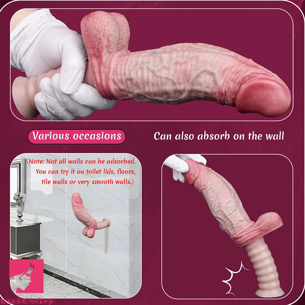 11.1in Real Feeling Double Layer Silicone Soft Handle Flexible Love Dildo