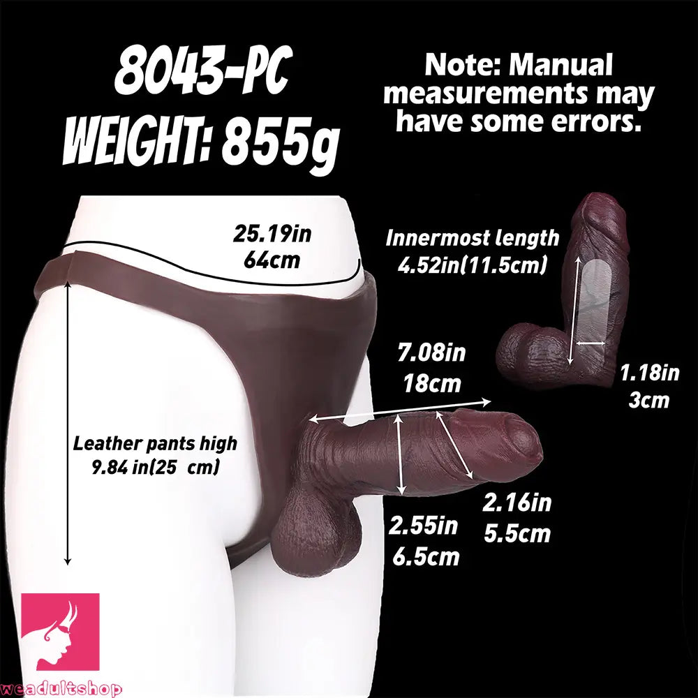 7.08in Uncut Real Texture Soft Silicone Hollow Strap on Dildo Toy Panty