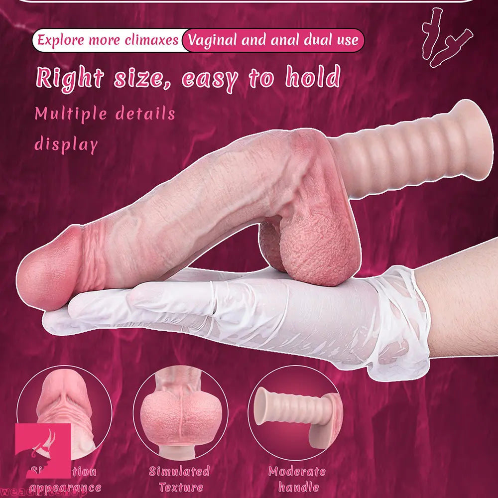 10.9in Real Feeling Double Layer Silicone Soft Handle Dildo For Massage