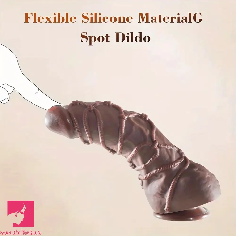 10.75in Thick Odd Fantasy Big Silicone Soft Dildo With BDSM Hemp Rope