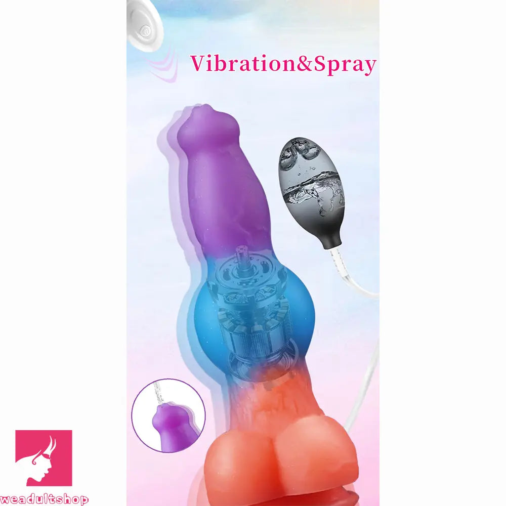 9.25in Vibrating Ejaculating Dog Knot Silicone Luminous Dildo For Feeling