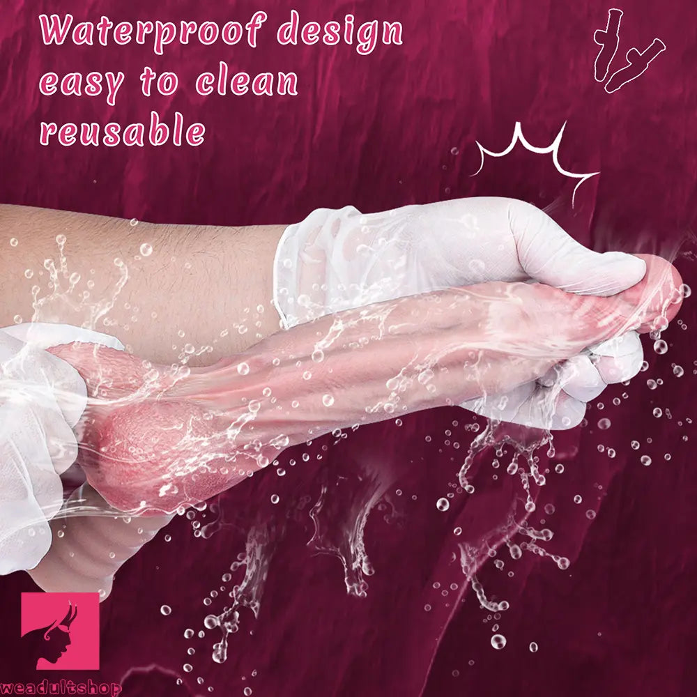 10.9in Real Feeling Double Layer Silicone Soft Handle Dildo For Massage