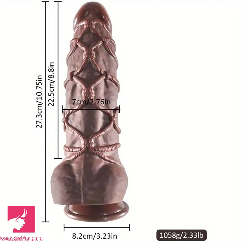 10.75in Thick Odd Fantasy Big Silicone Soft Dildo With BDSM Hemp Rope