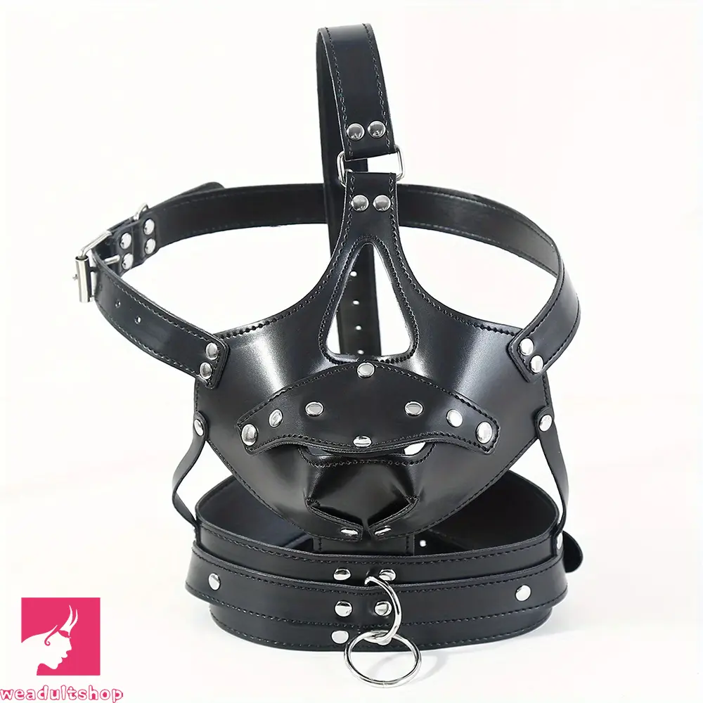 2.36in Mouth Gag Dildo Adjustable Faux Leather Face Cover Gag Muzzle Dildo