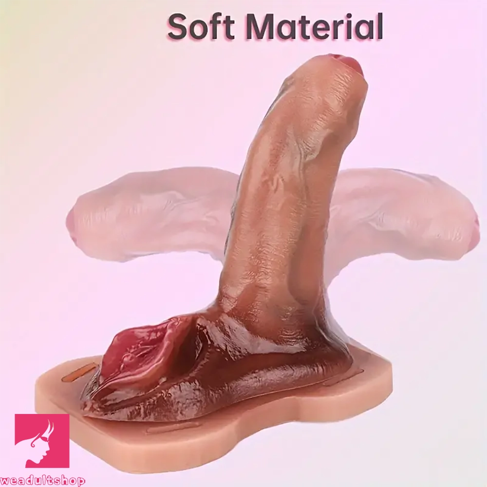 5.23in Realistic Uncut Foreskin Grinder Soft Dildo With Webbing Straps