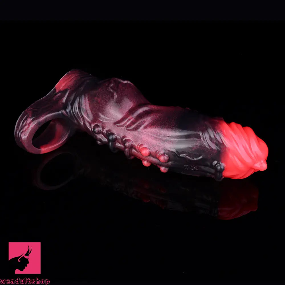 5.91in Silicone Vibrating Dog Tentacle Dildo Sleeve Knot Dildo With Cock Ring