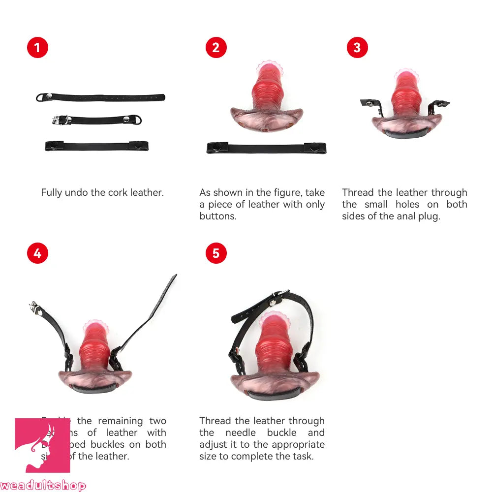 2.91in-8.85in Horse Cock Wearable Gag Fox Tail Vibrator Anchor Cock Dildo