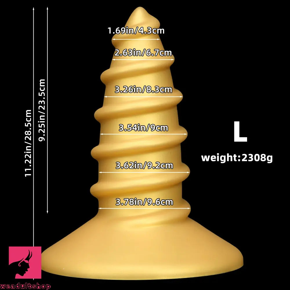 9.05in 11.22in Gold Silicone Screw Giant Cock Anal Plug Thick Fisting Dildo