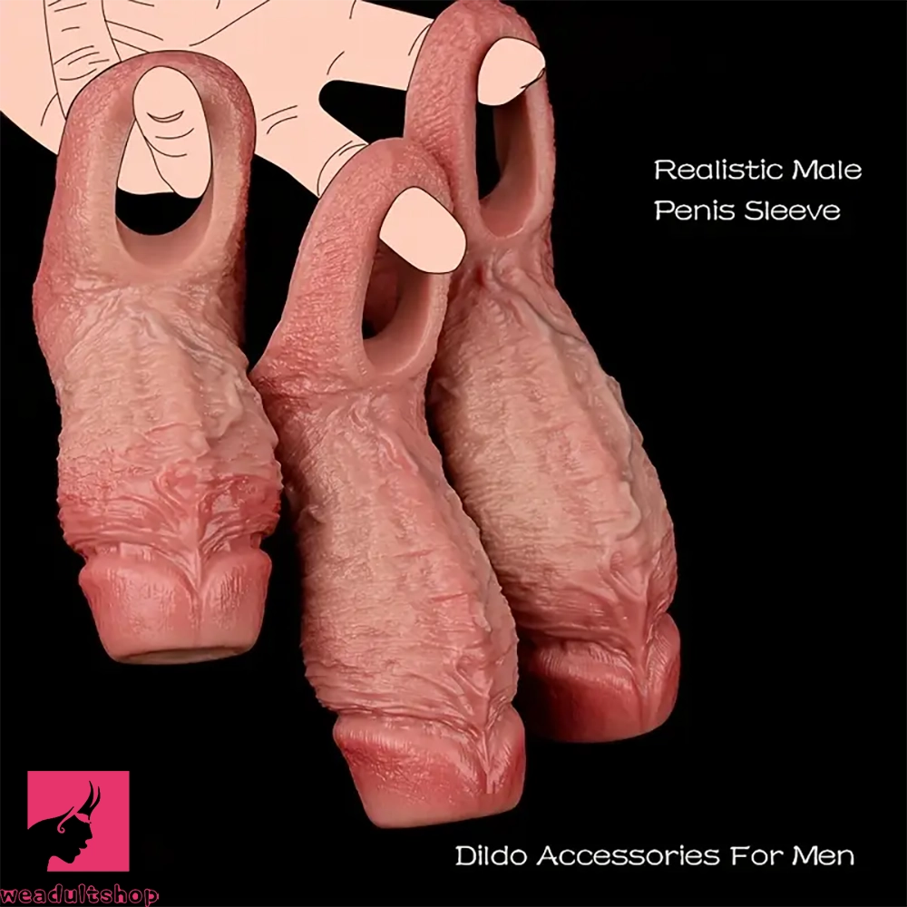 4.09in 4.64in 5.51in Realistic Silicone Sleeve Soft Flexible Cock Ring Dildo