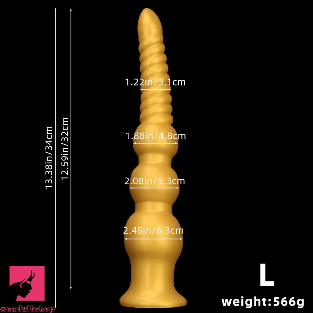9.44in 13.38in Gold Silicone Pointed Thread Long Large Soft Cock Dildo