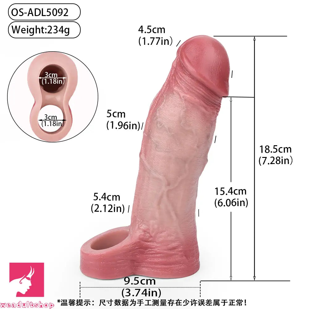 7.28in Flesh Lifelike Male Penis Sleeve Dildo For Prolong Ejaculating Toy