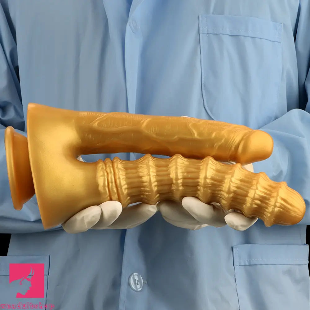 10.82in Big Silicone Soft Gold Double-headed Dildo For Female Lesbian Sex