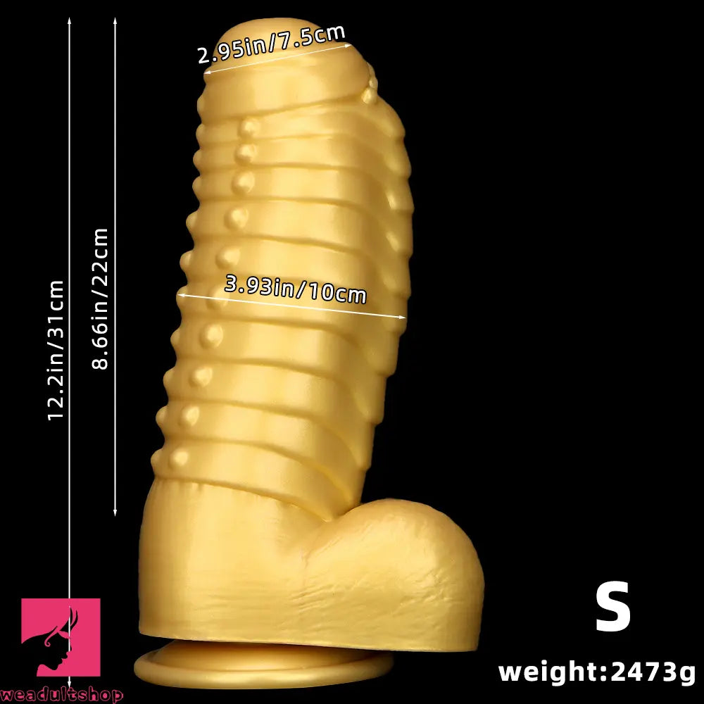 12.2in 13.38in Golden Liquid Silicone Giant Caterpillar Anal Thick Cock Dildo