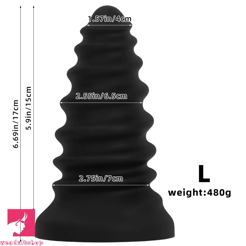 4.92in 5.7in 6.69in 7.48in Black Silicone Screws Anal Dilator Cock Dildo