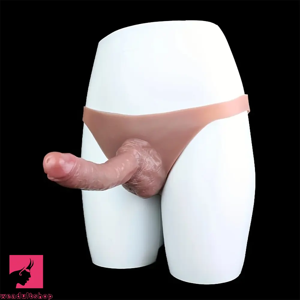 8.78in Unisex Pure Silicone Cock Skin-Friendly Stretchable Hollow Dildo Panty
