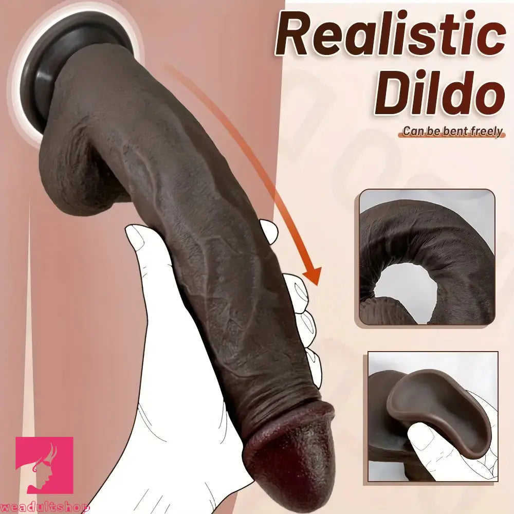 11.02in Ebony Wearable Realistic Silicone Thick Dildo For G Spot Sex Game
