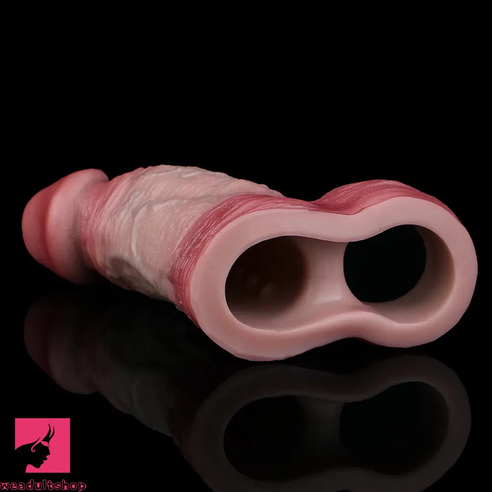 5.24in Real Feeling Blue Veins Hollow Dildo Cock Sleeve With Penis Ring