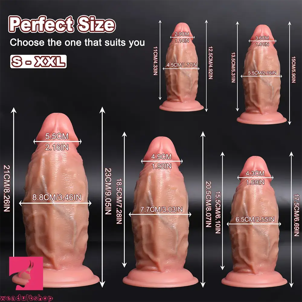 4.92in 5.9in 6.69in 8.07in 9.05in Real Thick Dual Density Silicone Real Dildo