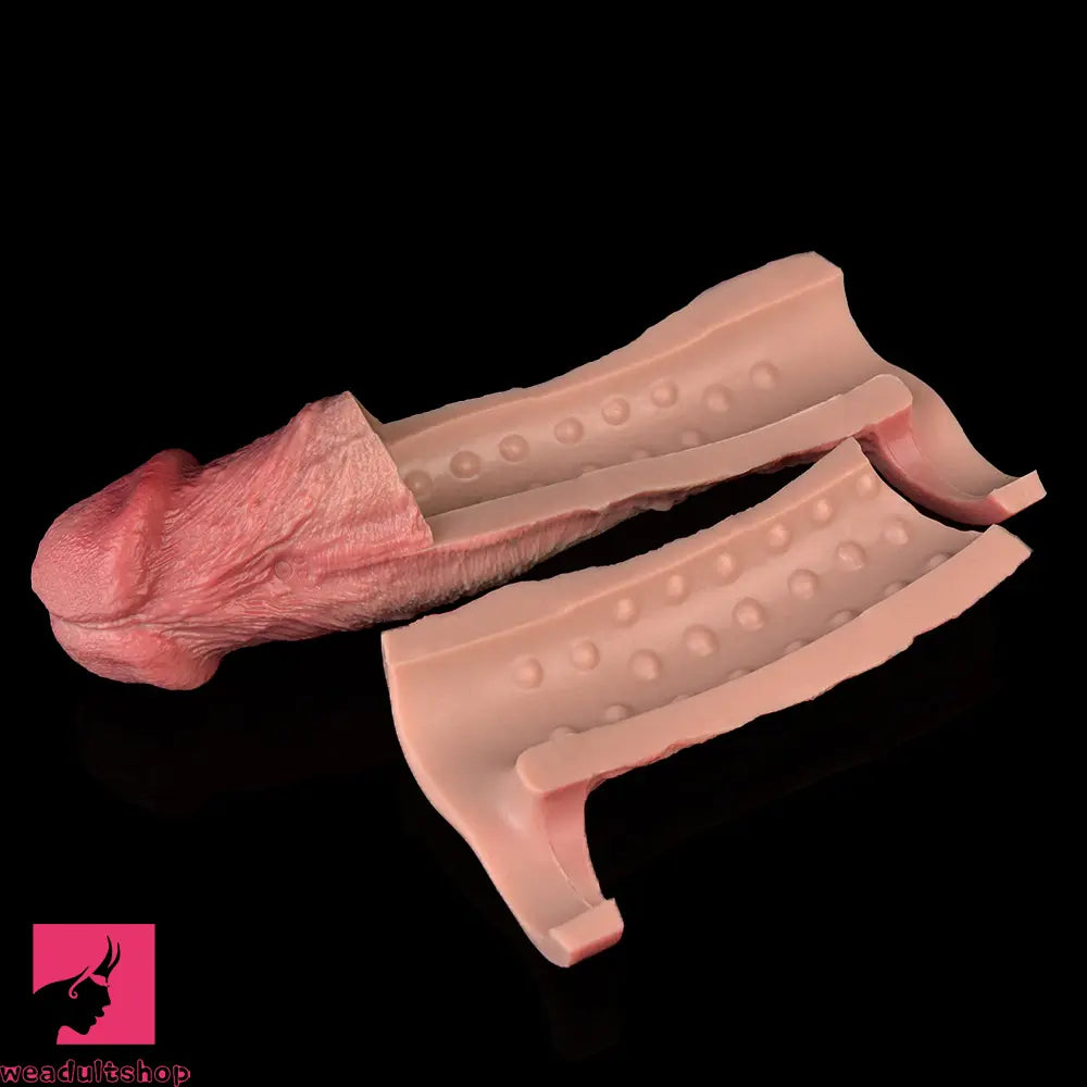 9.09in Vibrating Real Remote Silicone Hollow Dildo Sleeve Penis Extender