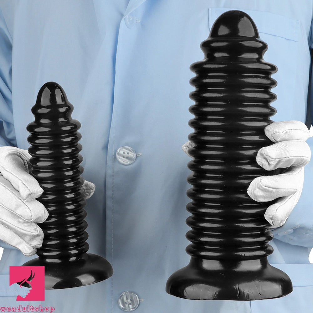6.88in 9.84in Black Pointed Tip Threaded Big PVC Butt Plug Cock Dildo