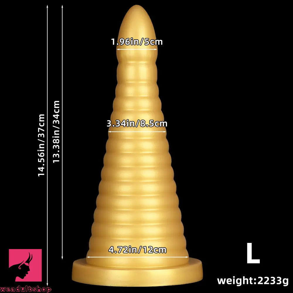 10.23in 14.56in Large Thread Gold Silicone Pagoda Thick Large Anal Dildo