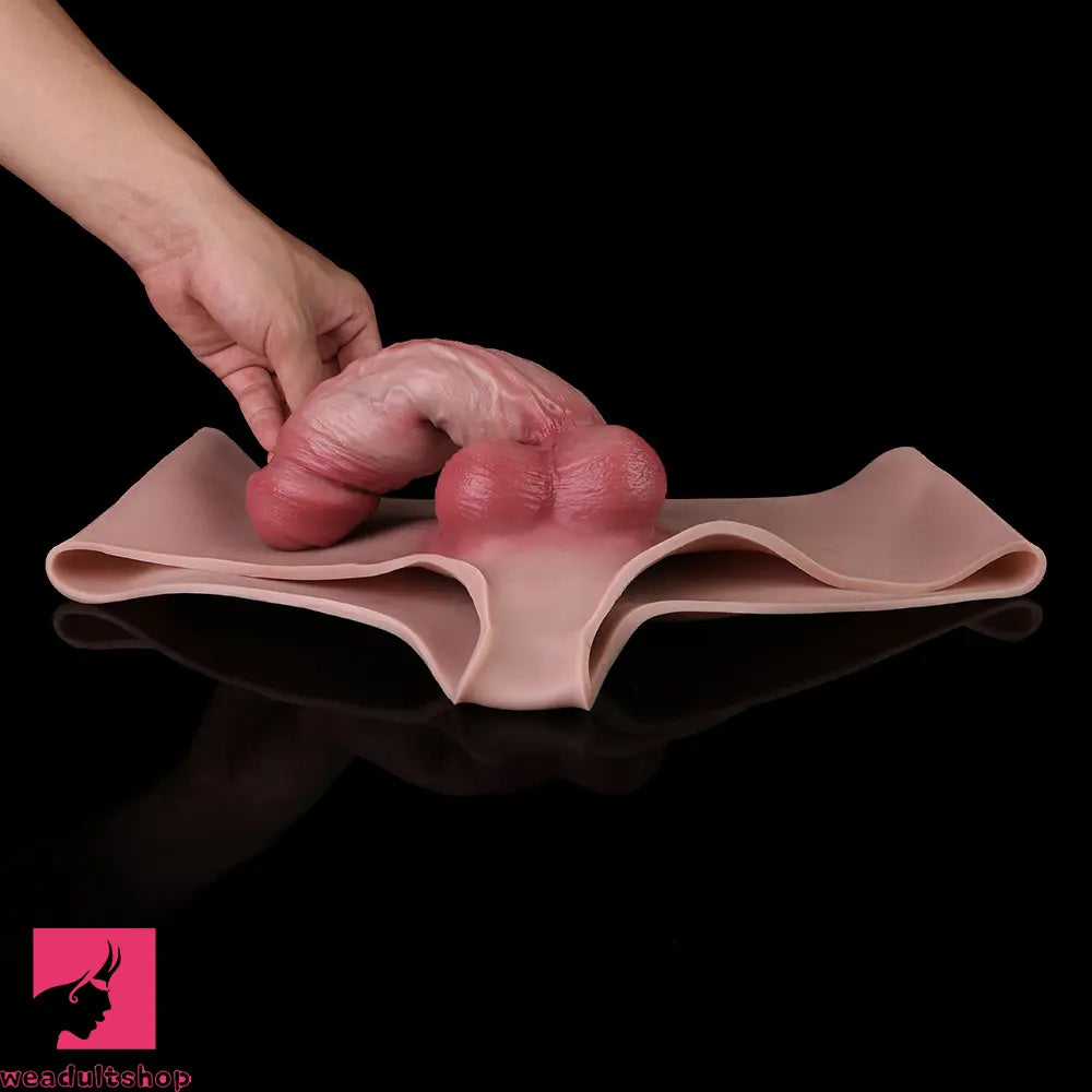 7.55in Wearable Silicone Uncut Dildo Pants Real Skin Hollow Penis Sleeve