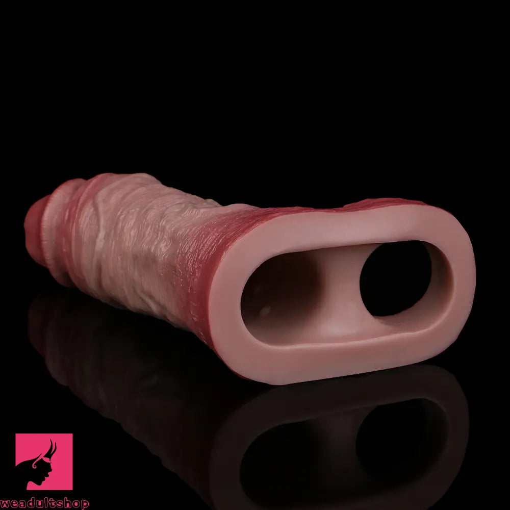 6.81in Real Skin Soft Blue Veins Hollow Dildo Cock Sleeve With Penis Ring