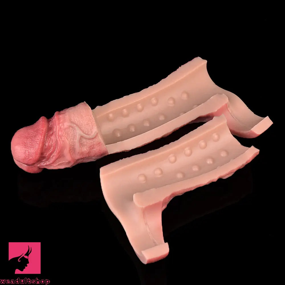 7.36in Vibrating Realistic Remote Silicone Hollow Real Dildo Sleeve Extender