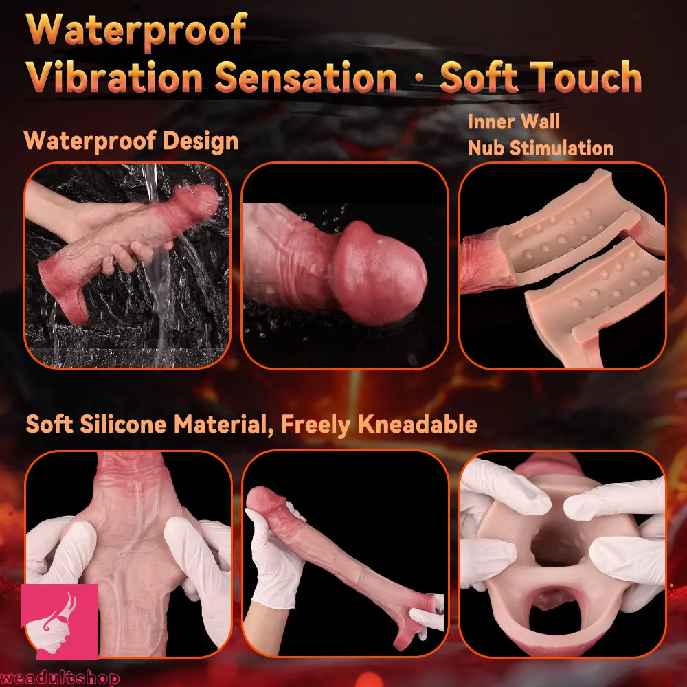 9.13in Realistic Penis Cock Dildo Big Sleeve Extender Vibrating Remote Tool