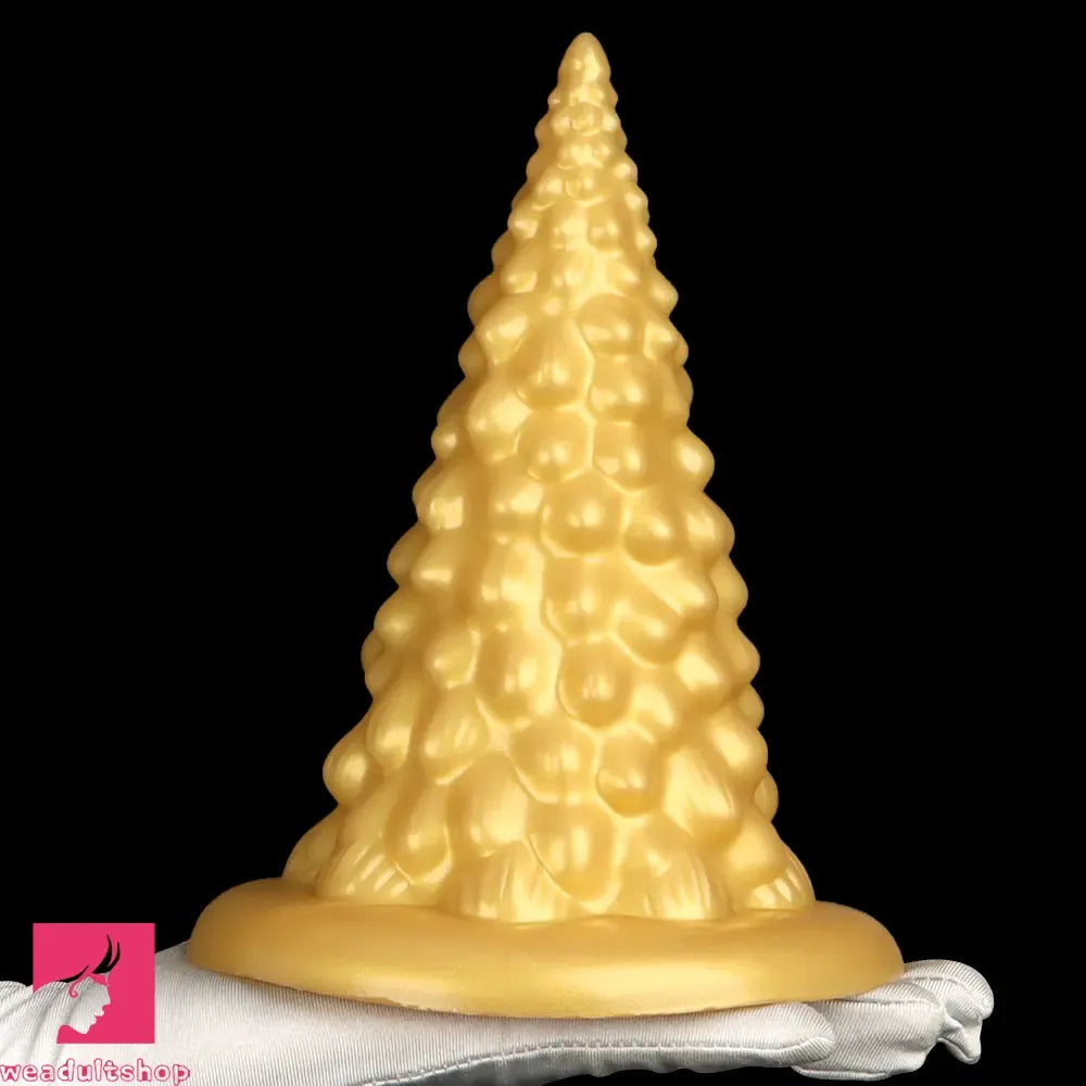 7.87in Golden Silicone Soft Anal Plug Clit Expansion Suction Cup Dildo