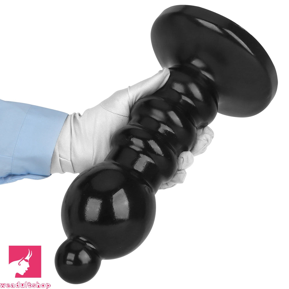 12.6in Black Pull Beads Thick Big Head Penis Anal Plug PVC Cock Dildo