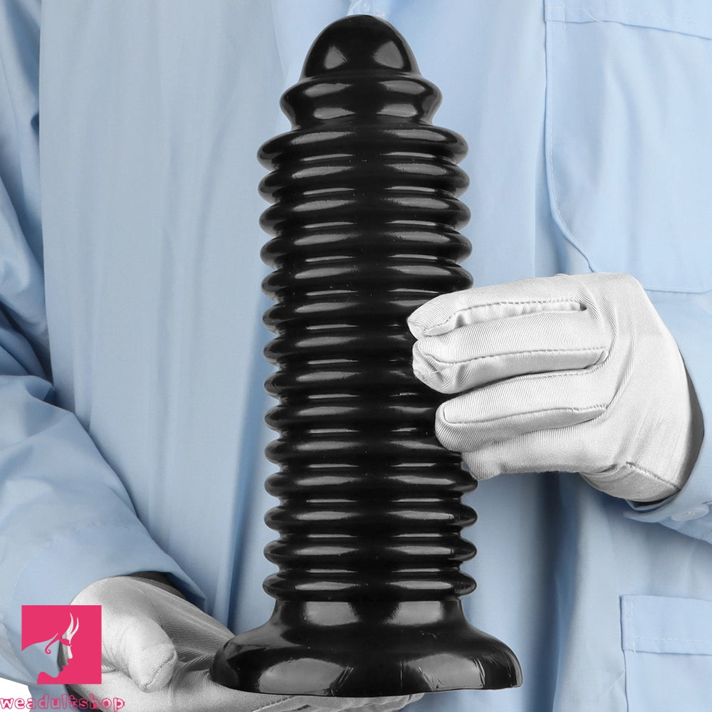 6.88in 9.84in Black Pointed Tip Threaded Big PVC Butt Plug Cock Dildo