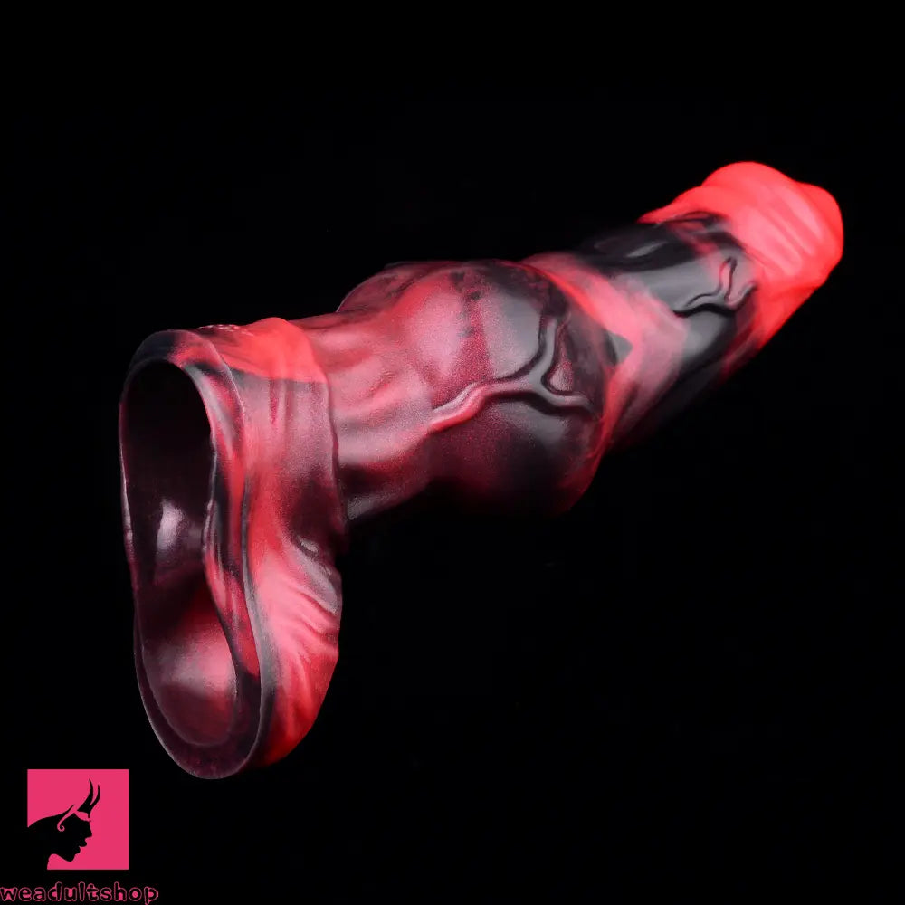 7.17in Silicone Animal Sleeve Knot Vibrating Hollow Dildo With Cock Ring