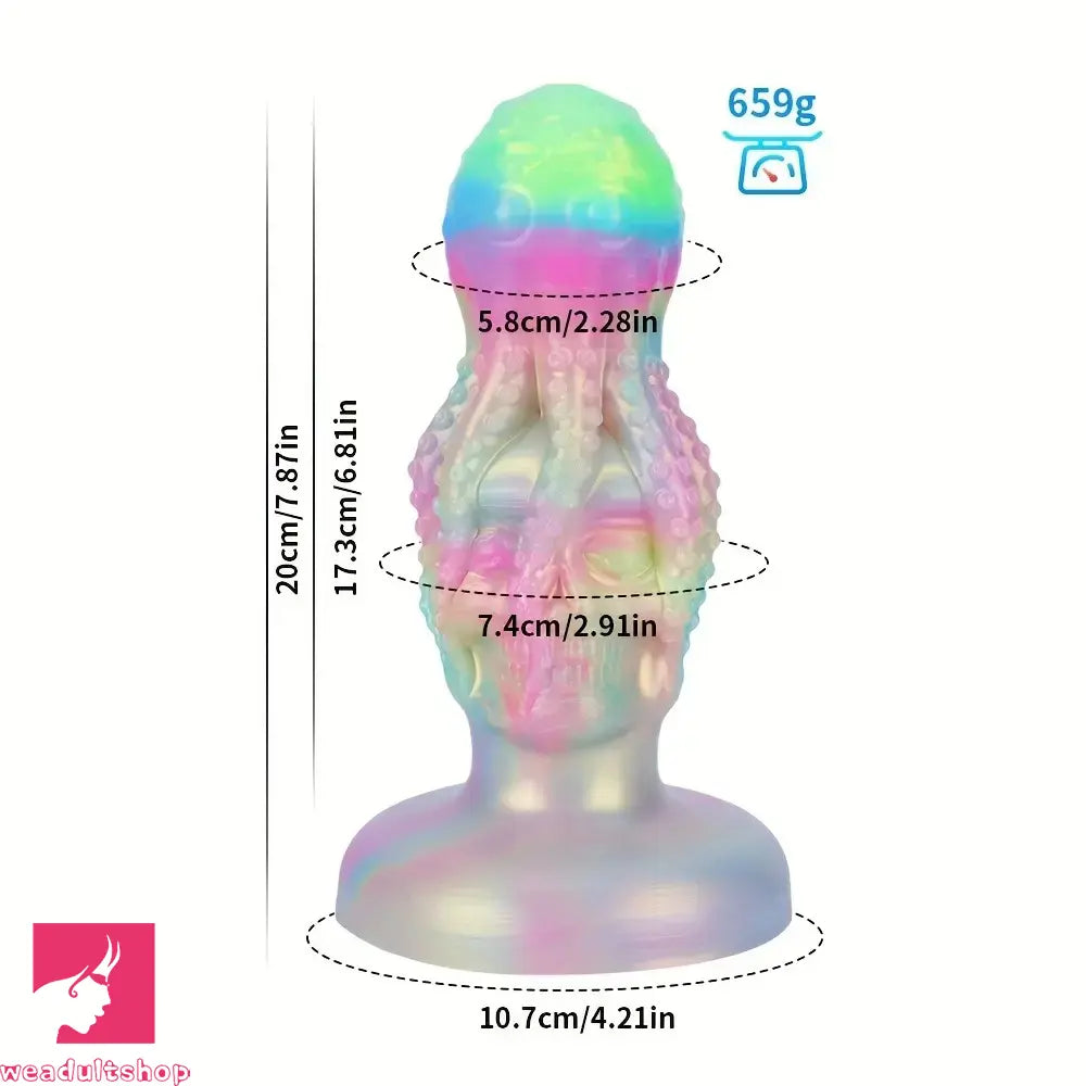 4.8in 5.7in 6.81in 7.87in 8.97in 10.39in Octopus Skull Silicone Luminous Dildo