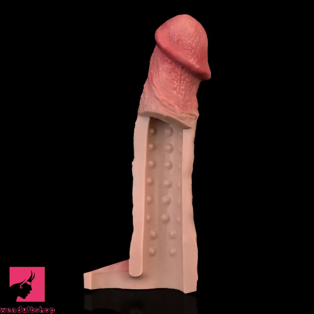 9.09in Vibrating Real Remote Silicone Hollow Dildo Sleeve Penis Extender