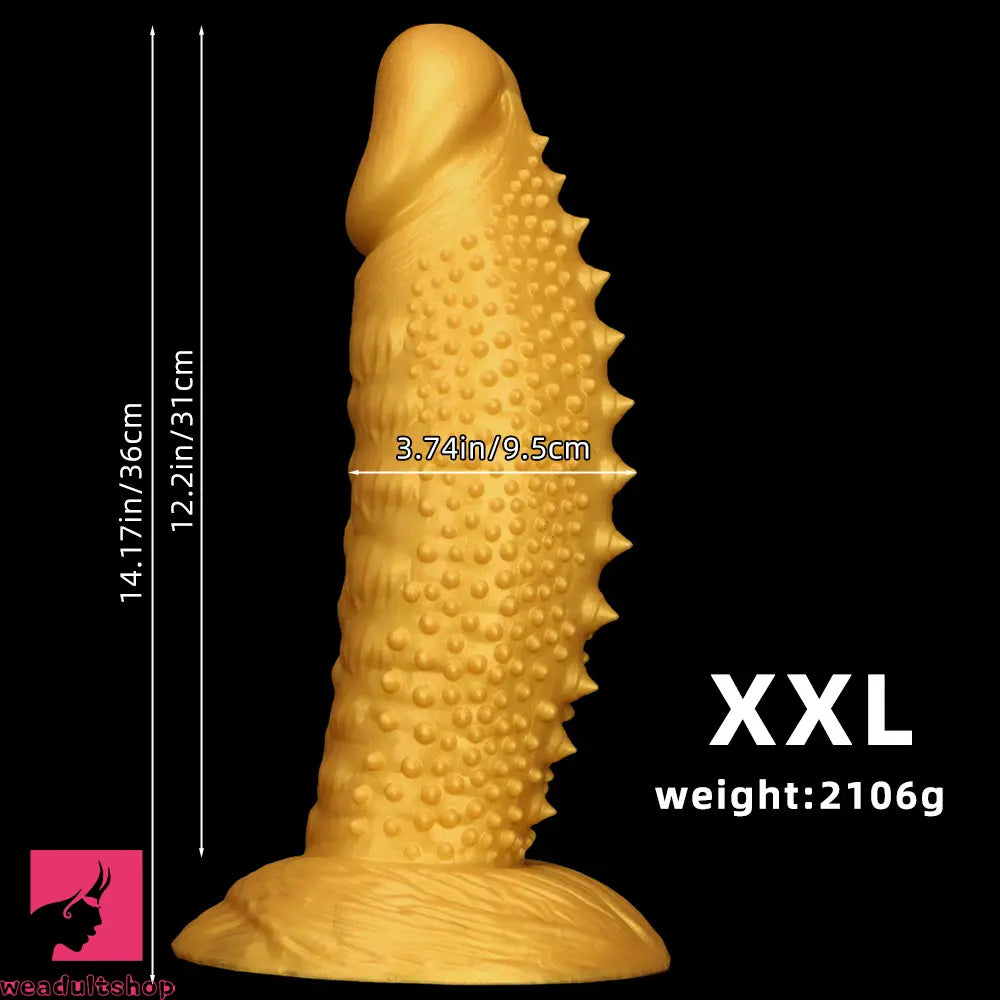 .48in 9.05in 10.62in 12.59in 14.17in Golden Soft Wolf-tooth Spiked Dildo