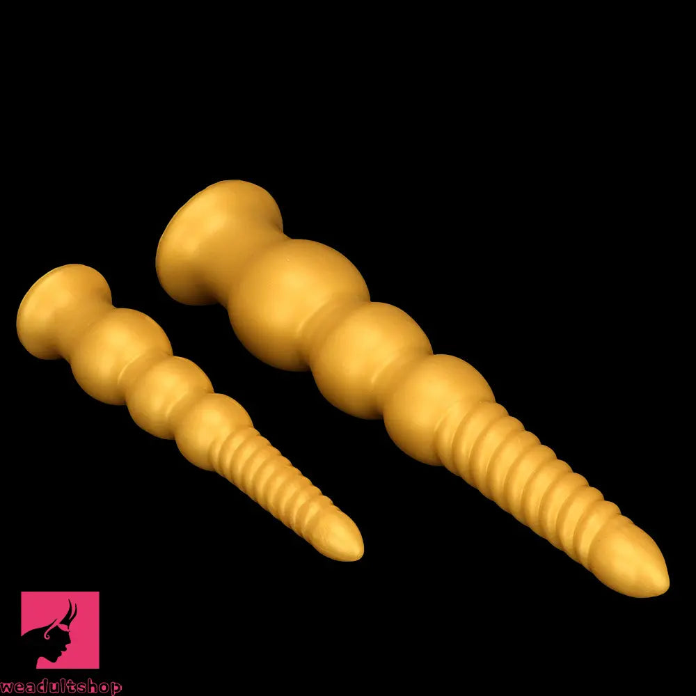 9.44in 13.38in Gold Silicone Pointed Thread Long Large Soft Cock Dildo