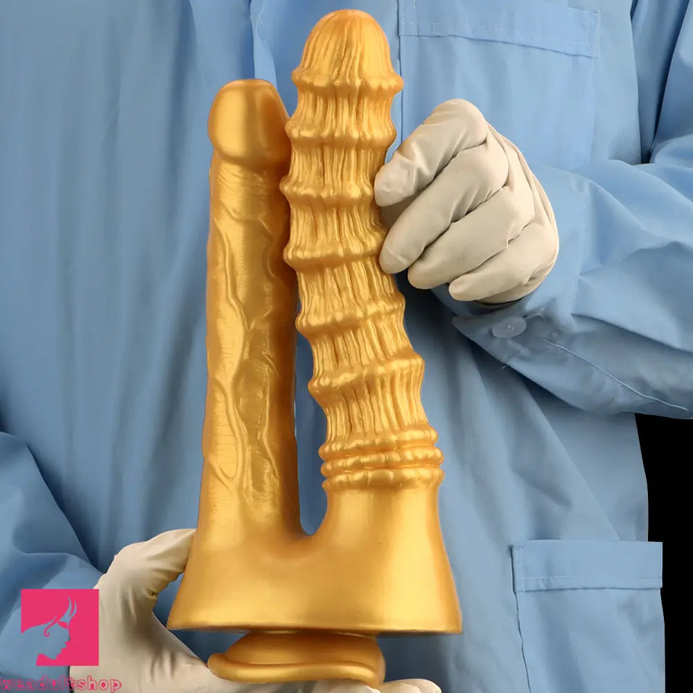 10.82in Big Silicone Soft Gold Double-headed Dildo For Female Lesbian Sex