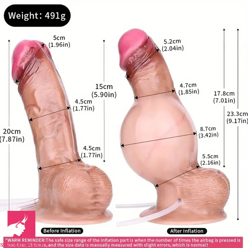 7.87in Flexible Silicone Inflatable Spray Ejaculating Soft Comfortable Dildo