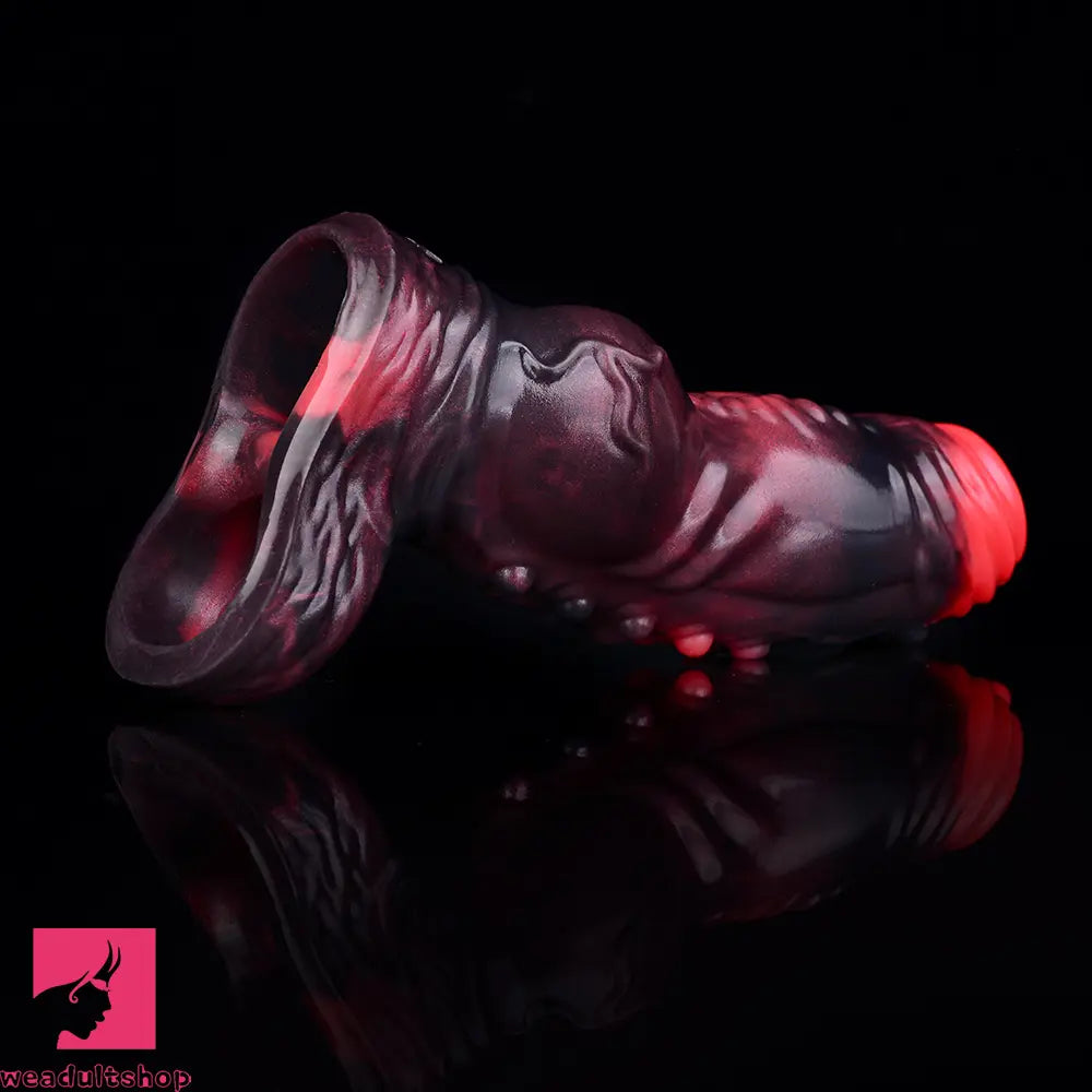 5.91in Silicone Vibrating Dog Tentacle Dildo Sleeve Knot Dildo With Cock Ring