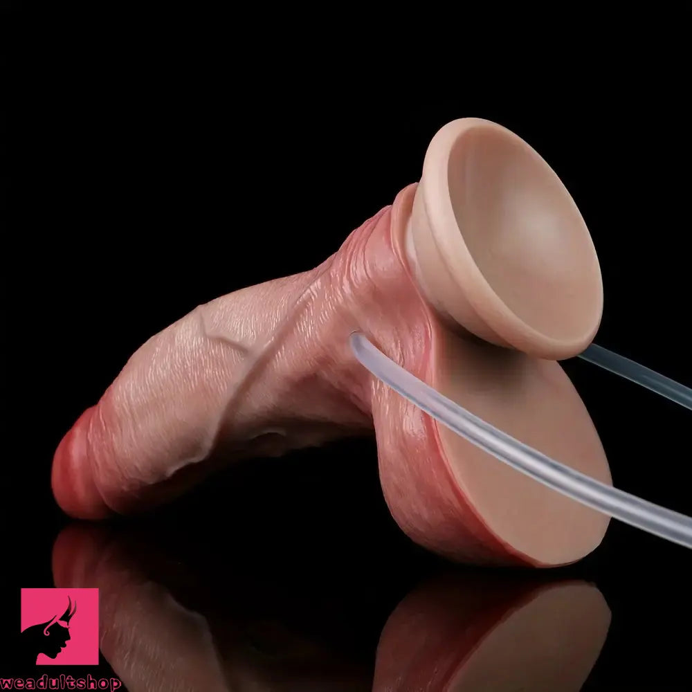 7.28in Realistic Inflatable Water Spraying Soft Silicone Light Beige Dildo